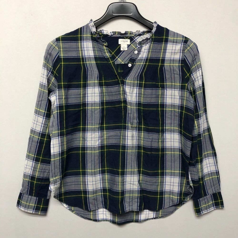 J Crew Women Long Sleeve Blouse Top Shirt Size 6 Plaid Cotton B341 -3